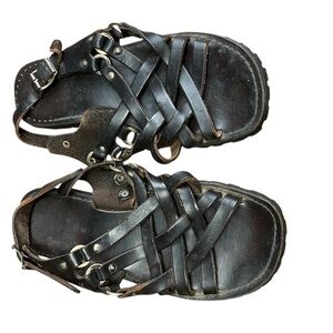 Black Italian Leather Sandals women's sz 10. rugged, well made. FREE SHIPPING